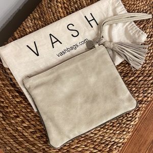 VASH cowhide & cream leather wristlet, crossbody shoulder bag with tassel NWOT
